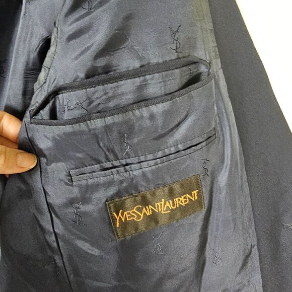 VTG Yves Saint Laurent Mens Navy Blazer Jacket Sz 40R Wool Mohair Quiet Luxury - Picture 5 of 15